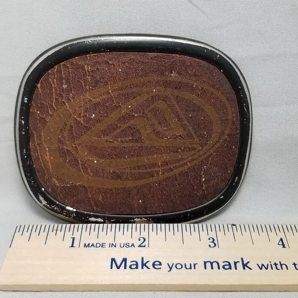 Belt Buckle Brown Leather On Metal Swirly Design Art Deco Minimalist Modern Gift